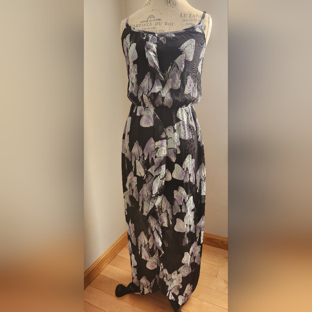 ESPRIT sleevless purple/ navy midi dress with ruffles in size 34 (S)